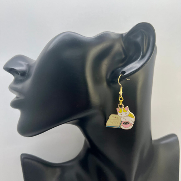 Cat Earrings - Book Lover Earrings - Librarian Earrings - Kitten Earrings - Picture 9 of 10
